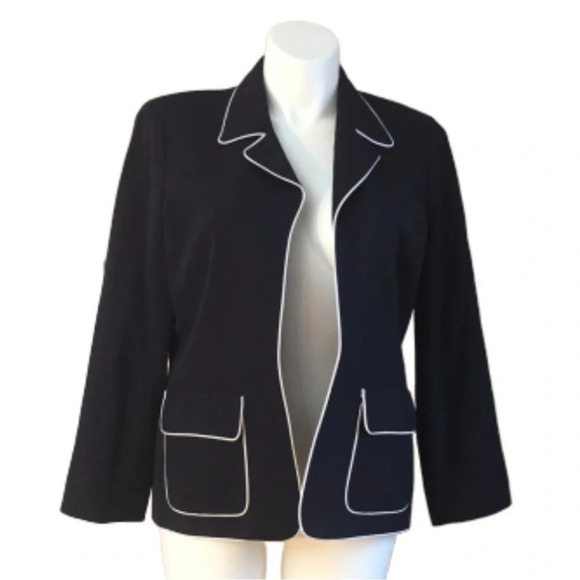 Austin Reed Vintage Navy Blue White Piping 100% Worsted Wool Blazer Women's 6 - Picture 11 of 11